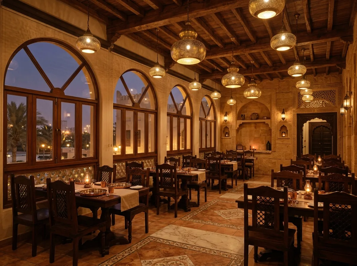 The dining room and banquet space at Kalavara, Salmaniya
