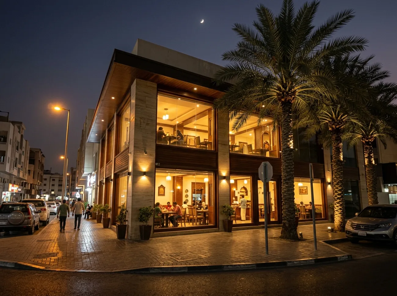 Kalavara Restaurant at night on Salmaniya Avenue